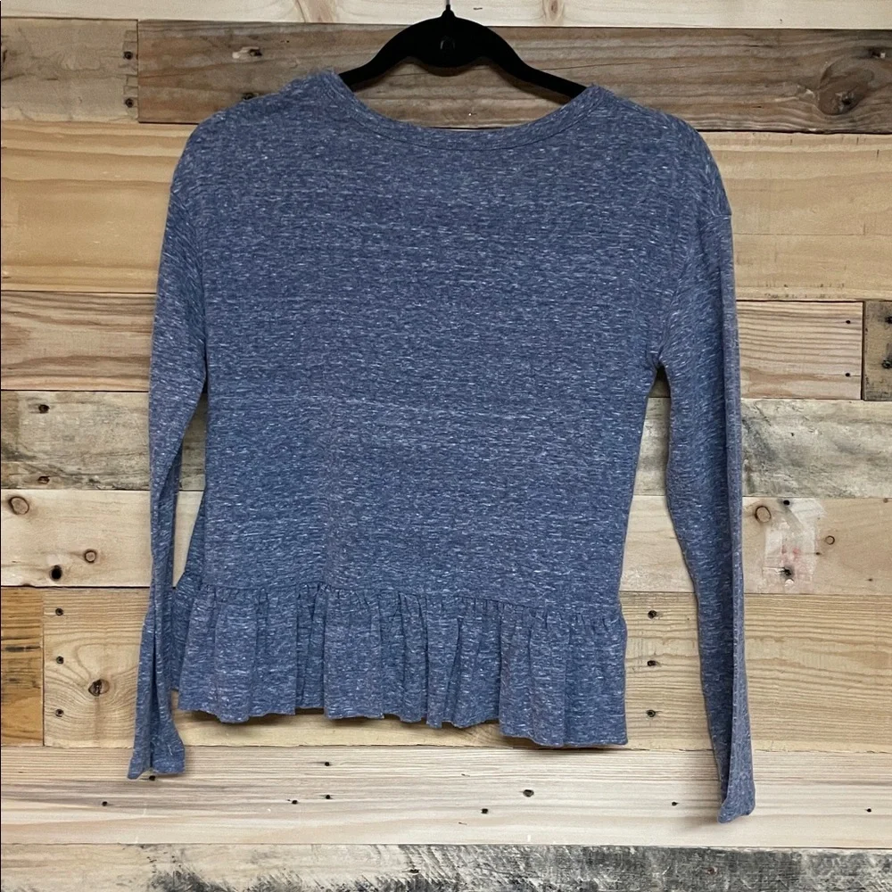 Justice size 12 Heathered Blue Lace Up Soft Long Sleeve Top with Ruffle Detail